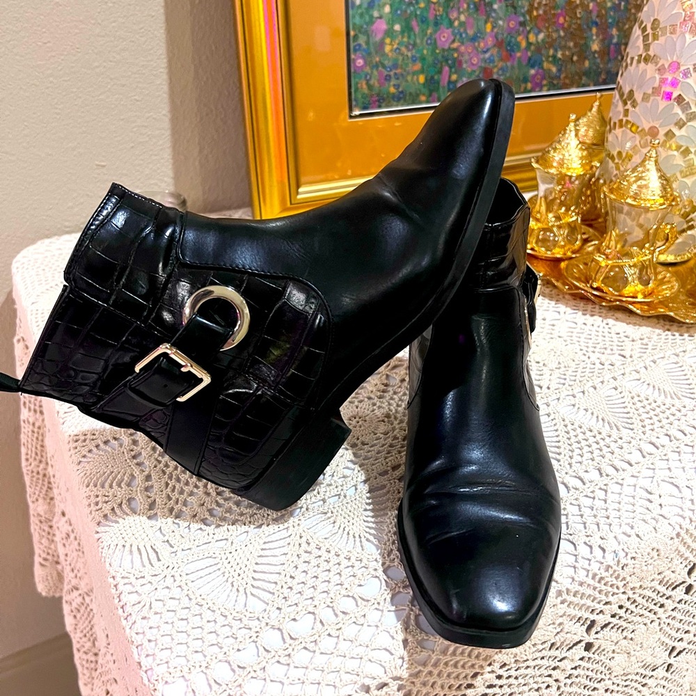 Zara Trafaluc Black Leather Booties - Size 38